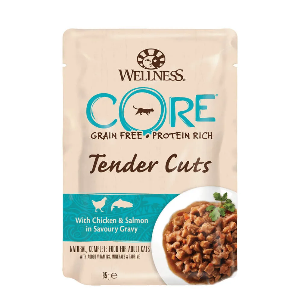 Kattenvoer nat Tender Cuts Kip & Zalm 85 gr de Wellness Core – photo produit