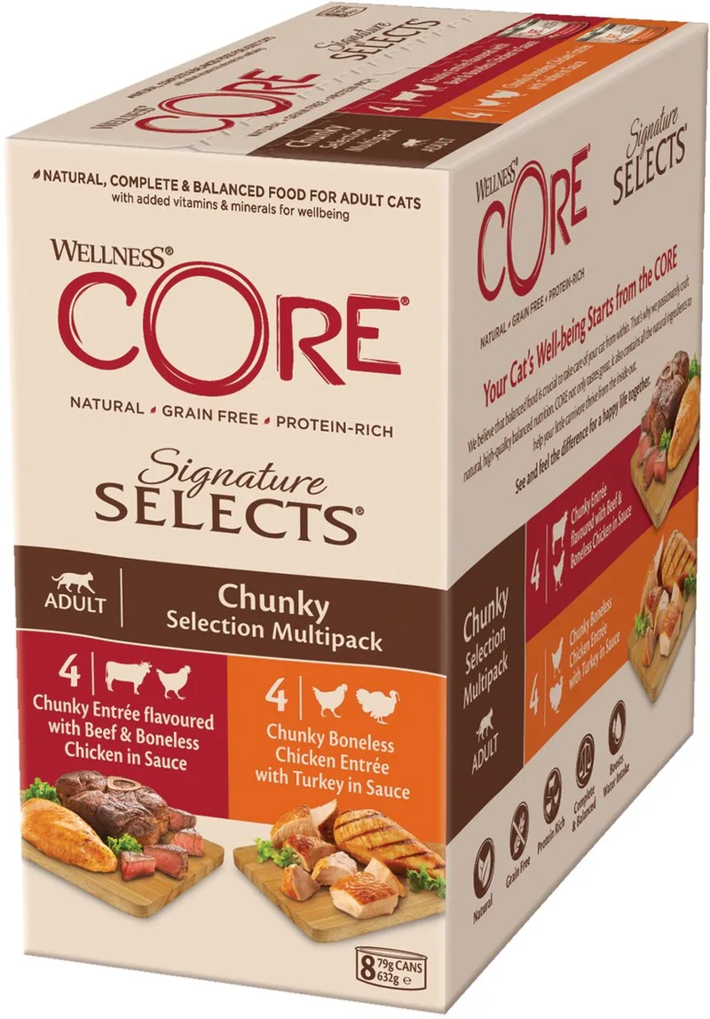 Kattenvoer Signature Selects Chunky 8-pack 8 x 79 gr fra Wellness Core – produktbillede
