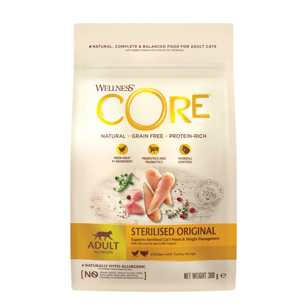 Kattenvoer Sterilised Kip - Kalkoen 300 gr de Wellness Core – photo produit