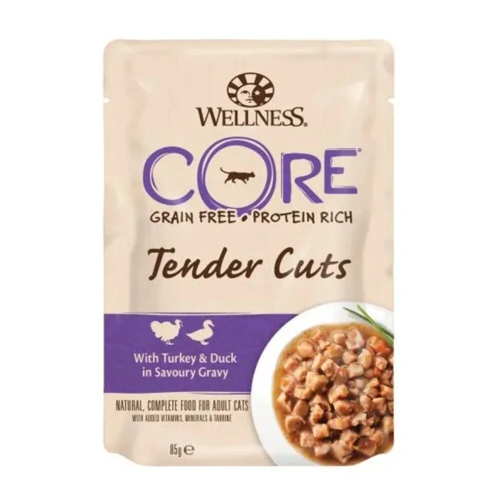 Kattenvoer Tender Cuts Kalkoen - Eend 85 gr van Wellness Core – productfoto