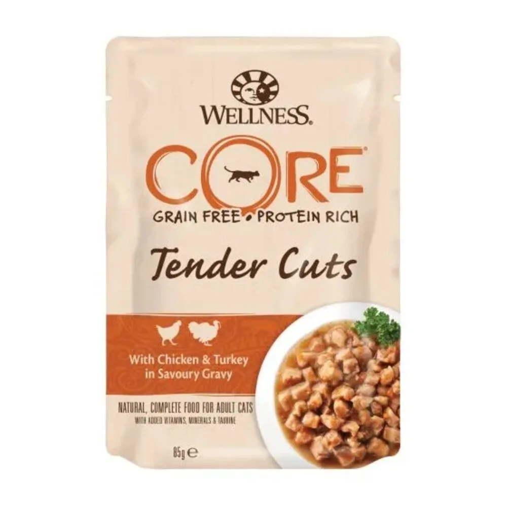 Kattenvoer Tender Cuts Kip - Kalkoen 85 gr de Wellness Core – photo produit