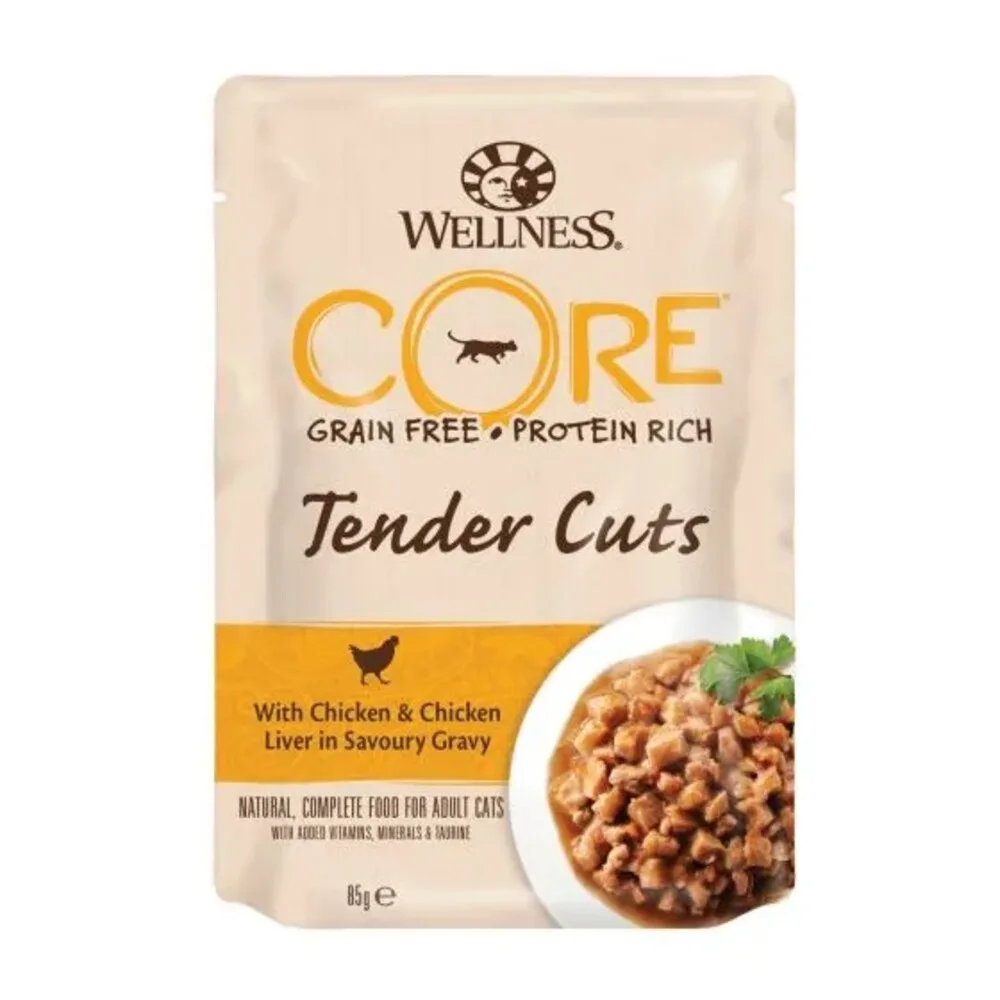 Kattenvoer Tender Cuts Kip - Kippenlever 85 gr van Wellness Core – productfoto