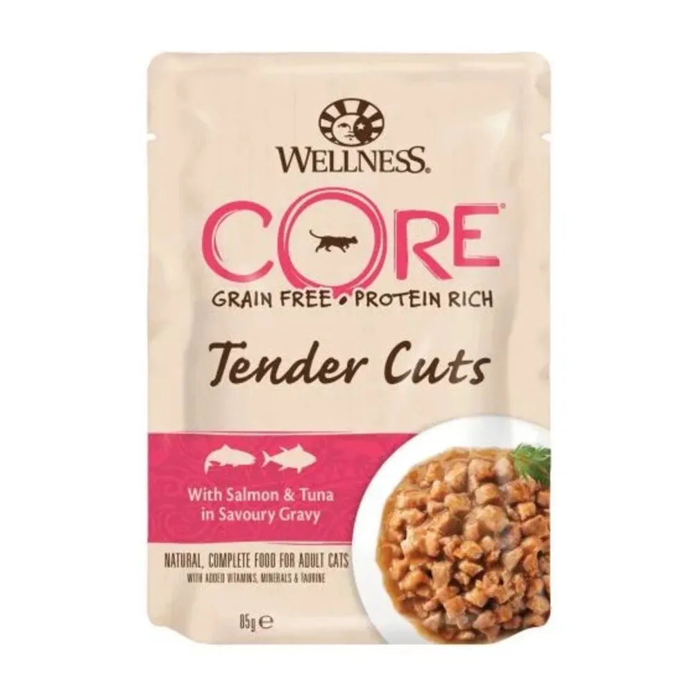 Kattenvoer Tender Cuts Zalm - Tonijn 85 gr by Wellness Core – product photo