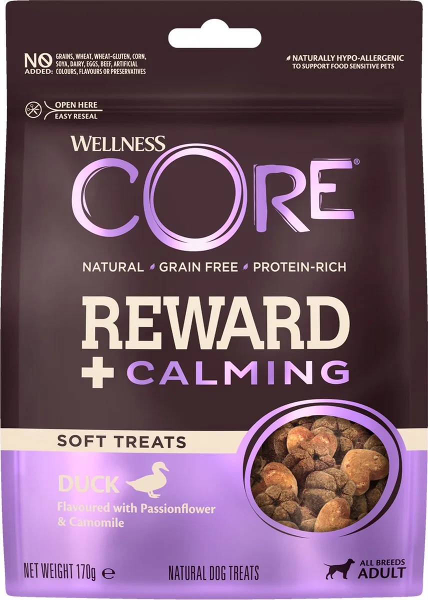 Reward+ Treats Duck Calming - Hondensnacks - Eend 170 g Voor Volwassen Honden Van Alle Rassen de Wellness Core – photo produit