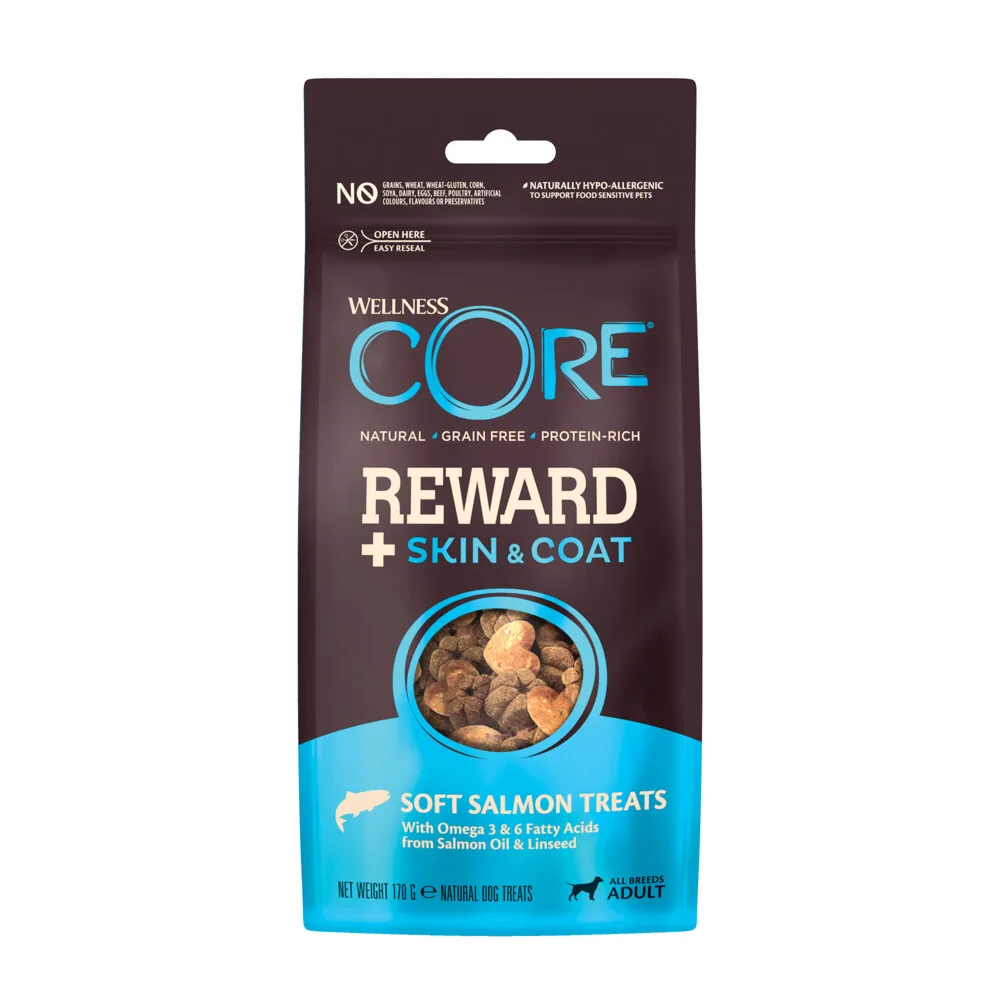 Reward+ Treats Salmon Skin & Coat 170 gr van Wellness Core – productfoto