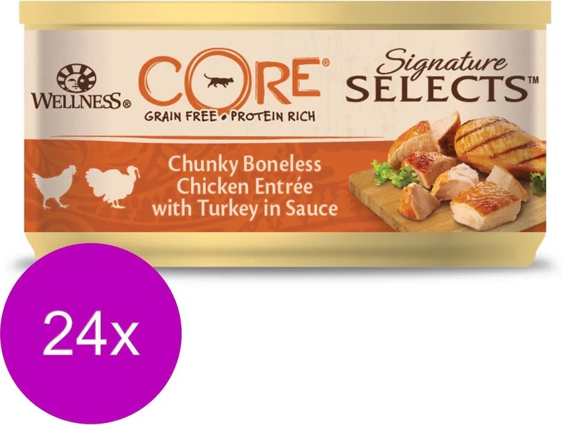 Signature Selects Chunky Kip/Kalkoen - Kattenvoer - 24 x 79 g de Wellness Core – photo produit