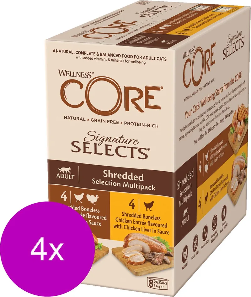 Signature Selects Shredded Multi-Pack - Kattenvoer - 4 x Mix 8x79 g by Wellness Core – product photo