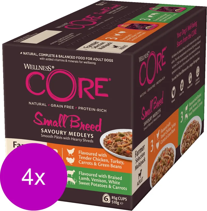 Small Breed Savoury Farmer Multi-Pack - Hondenvoer - 4 x Mix 6x85 g de Wellness Core – photo produit