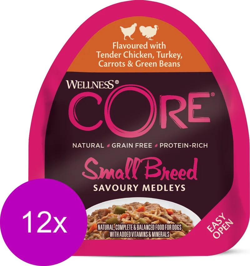 Small Breed Savoury Medleys 85 g - Hondenvoer - 12 x Kip&Kalkoen de Wellness Core – photo produit