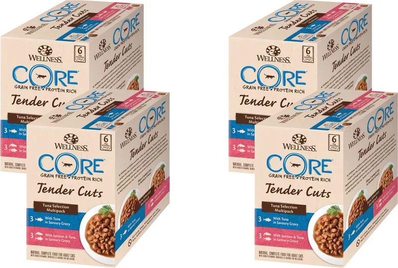 Tender Cuts Tuna Selection - Kattenvoer - 4 x Tonijn 6x85 g von Wellness Core – Produktfoto