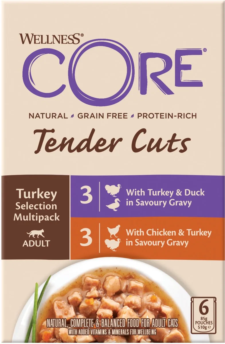 Tender Cuts Turkey Selection Kalkoen - Katten natvoer - 6 x 85 g von Wellness Core – Produktfoto