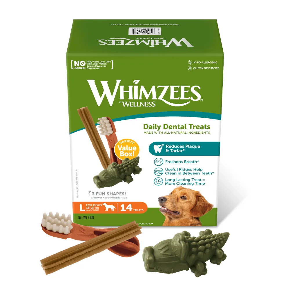 2 xMaat L: voor grote honden (18 - 27 kg, 14 stuks) Whimzees by Wellness Mixbox hondensnacks de Whimzees – photo produit