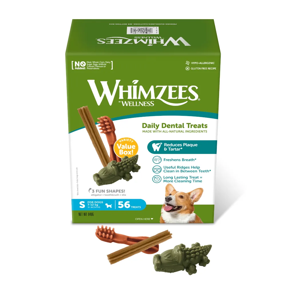 2x maat S: voor kleine honden (7 - 12 kg, 56 stuks) Whimzees by Wellness Mixbox hondensnacks de Whimzees – photo produit