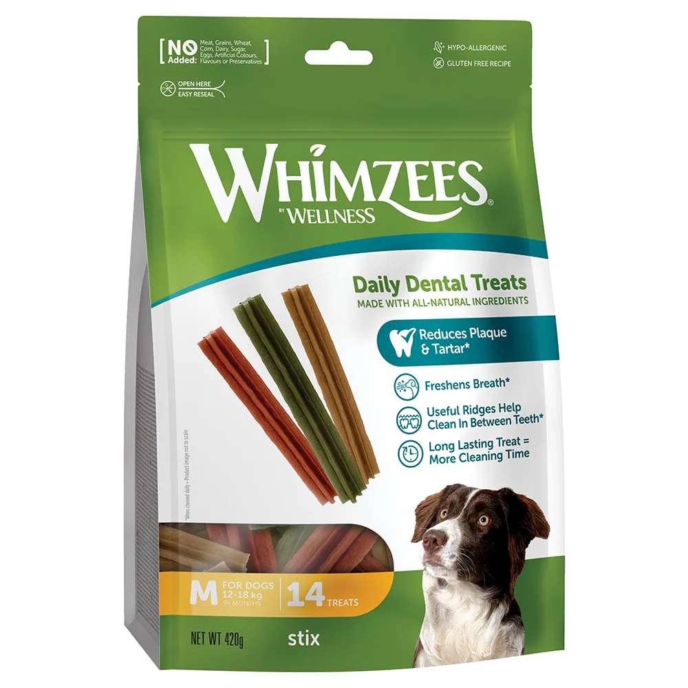 360g Whimzees Wellness Stix voor honden maat M: (12-18 kg, 14 stuks) hondensnacks van Whimzees – productfoto