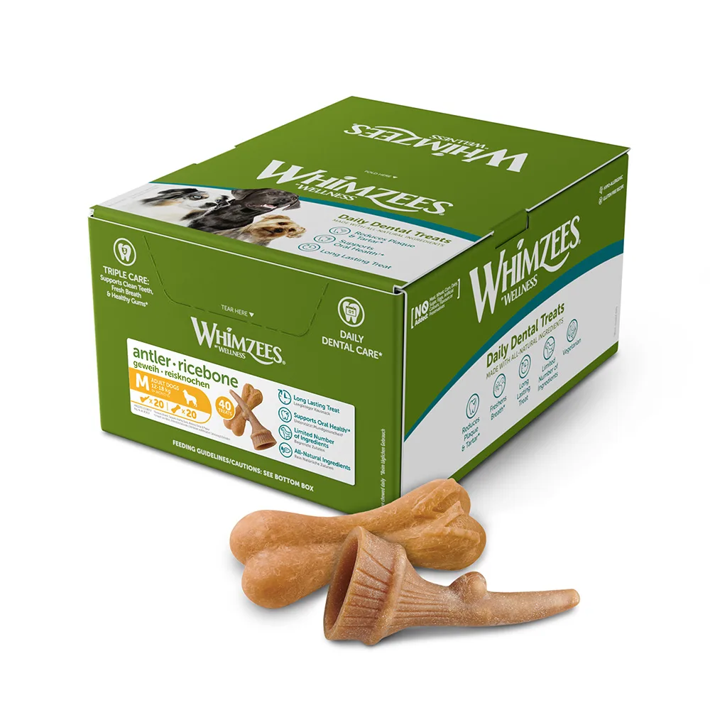 40 stuks Whimzees by Wellness Gewei en Rijstbot M Hondensnacks van Whimzees – productfoto