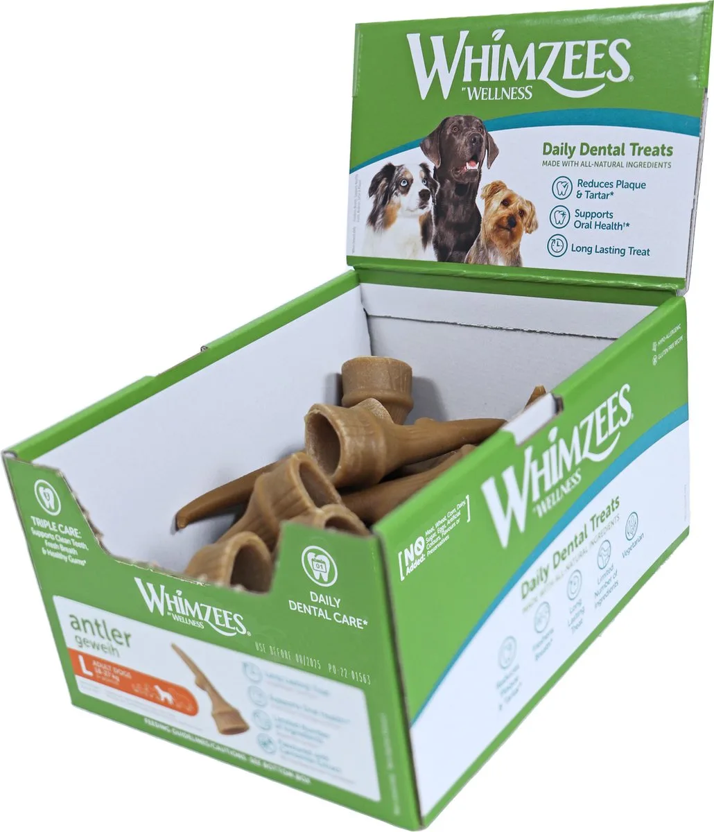 antler, large in displaydoos (doos bevat 22 stuks) van Whimzees – productfoto