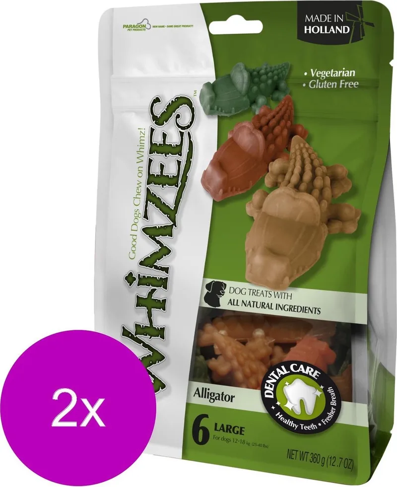 Krokodil Large - Hondensnacks - 2 x 6x11.7 cm by Whimzees – product photo