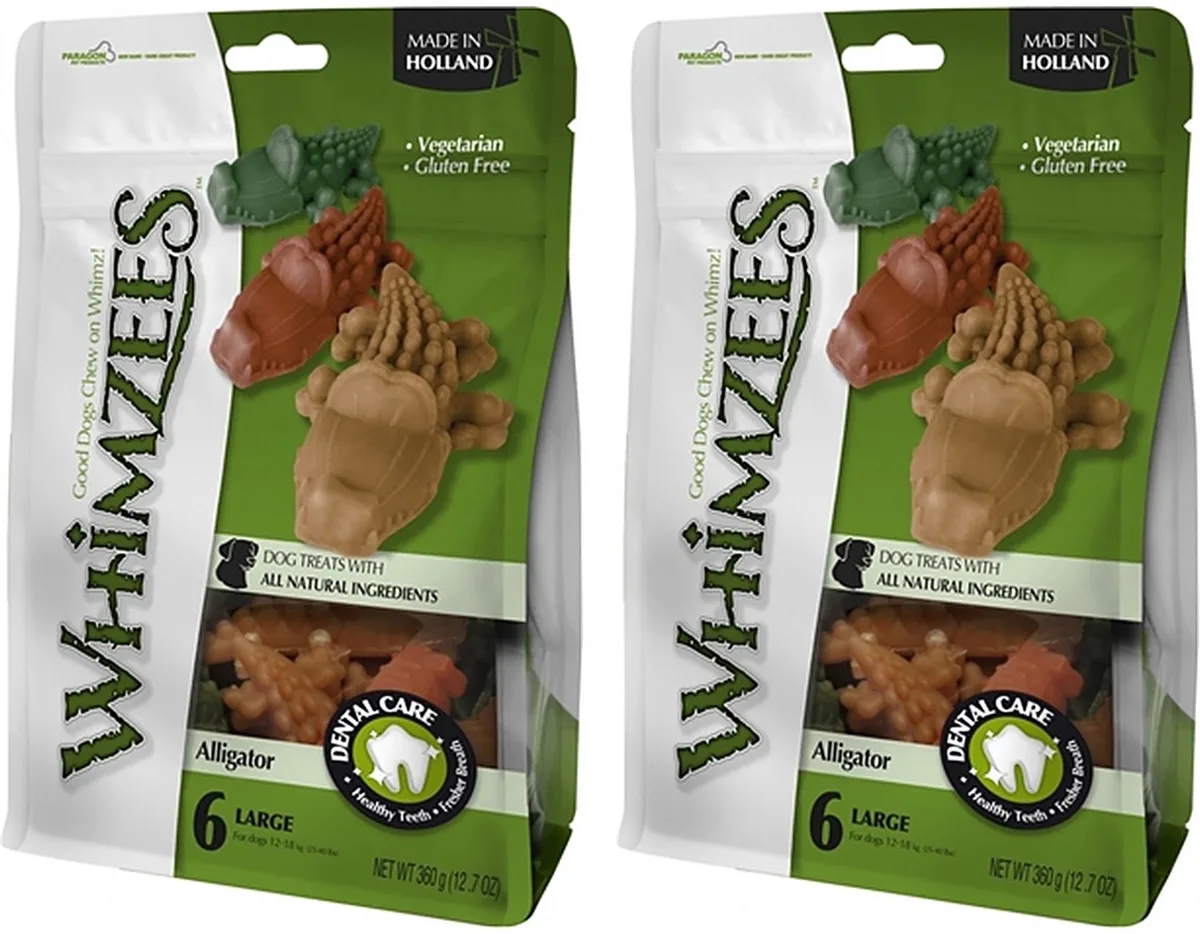 Krokodil - Vegetarische Kauwsnacks - 2 verpakkingen van 12 stuks - Multipack van Whimzees – productfoto