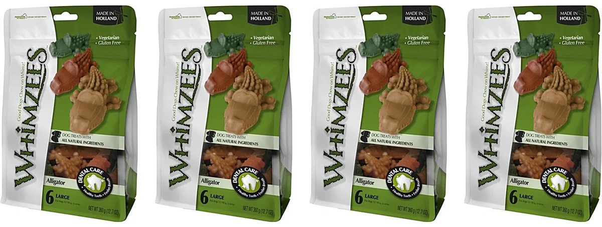 Krokodil - Vegetarische Kauwsnacks - 4 verpakkingen van 12 stuks - Multipack von Whimzees – Produktfoto