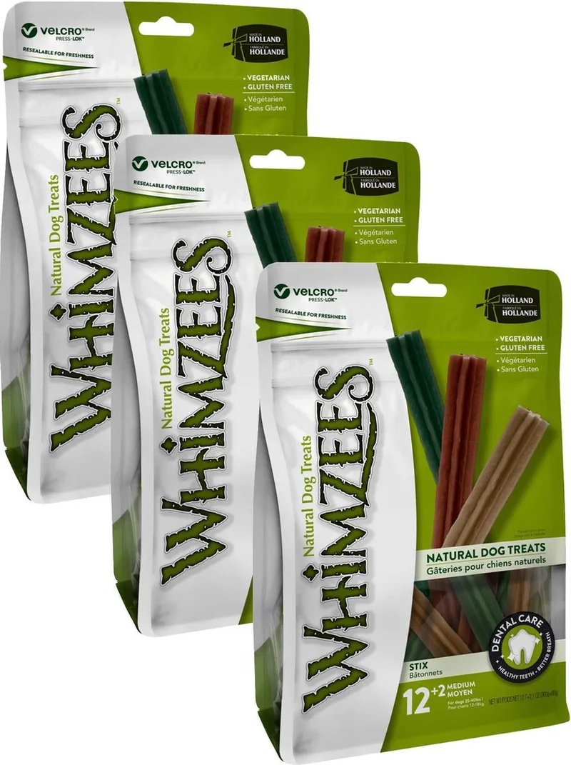 Stix - Hondensnacks - 3 x 12+2 stuks M by Whimzees – product photo