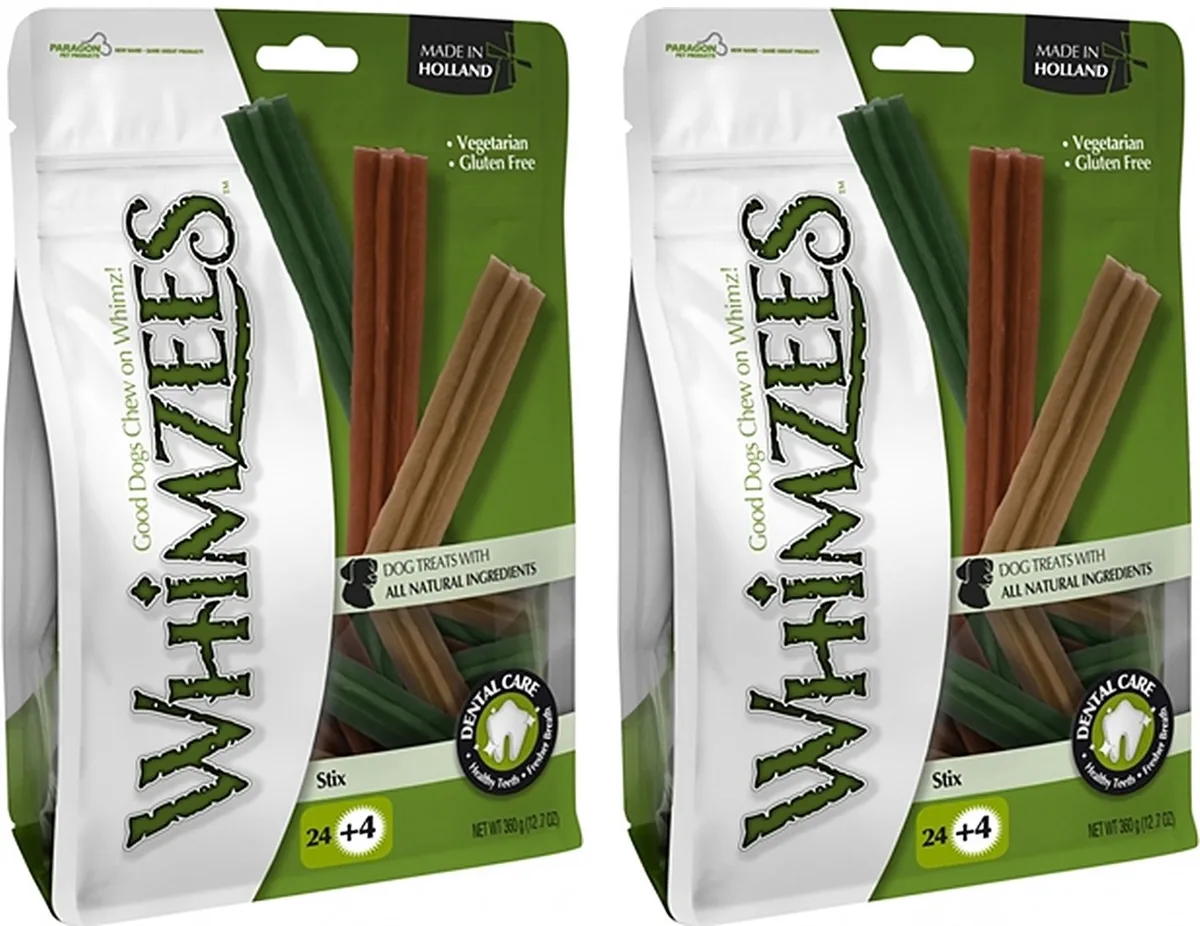 Stix - Vegetarische Kauwsnacks Hond - 2 verpakkingen van 24 stuks - Multipack van Whimzees – productfoto