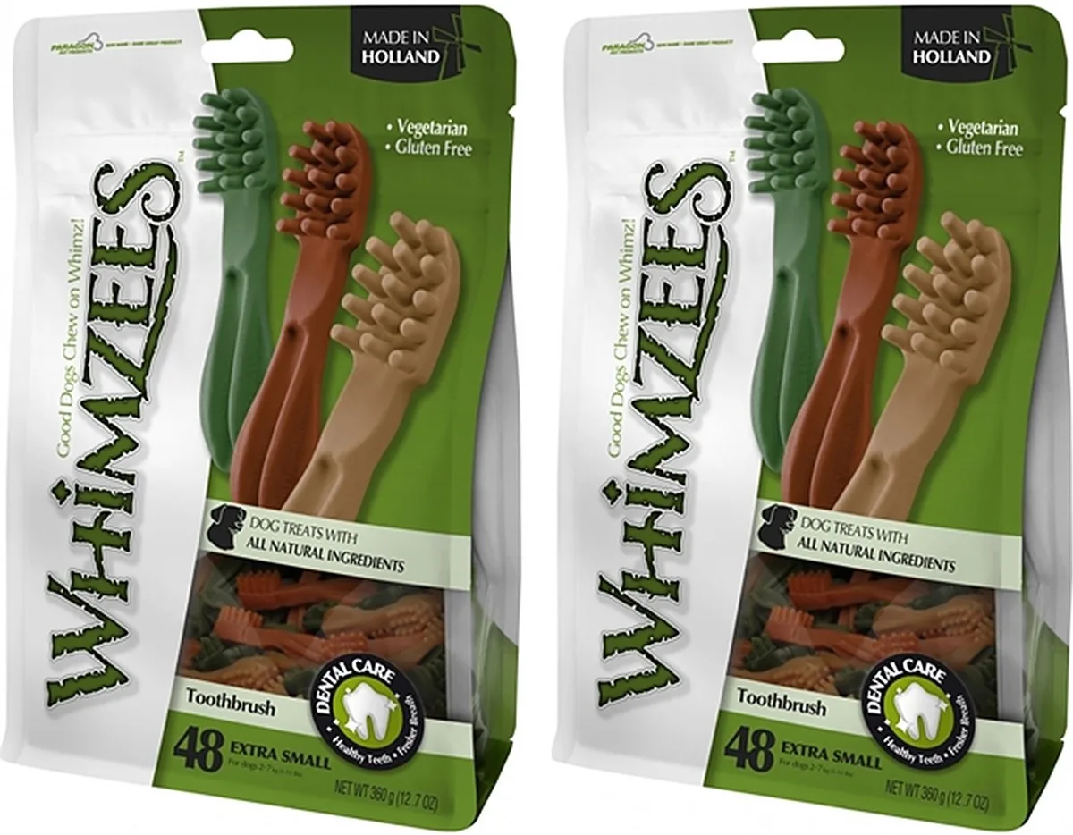 Tandenborstel XS - Vegetarische Kauwsnacks - 2 verpakkingen van 48 stuks - Multipack van Whimzees – productfoto