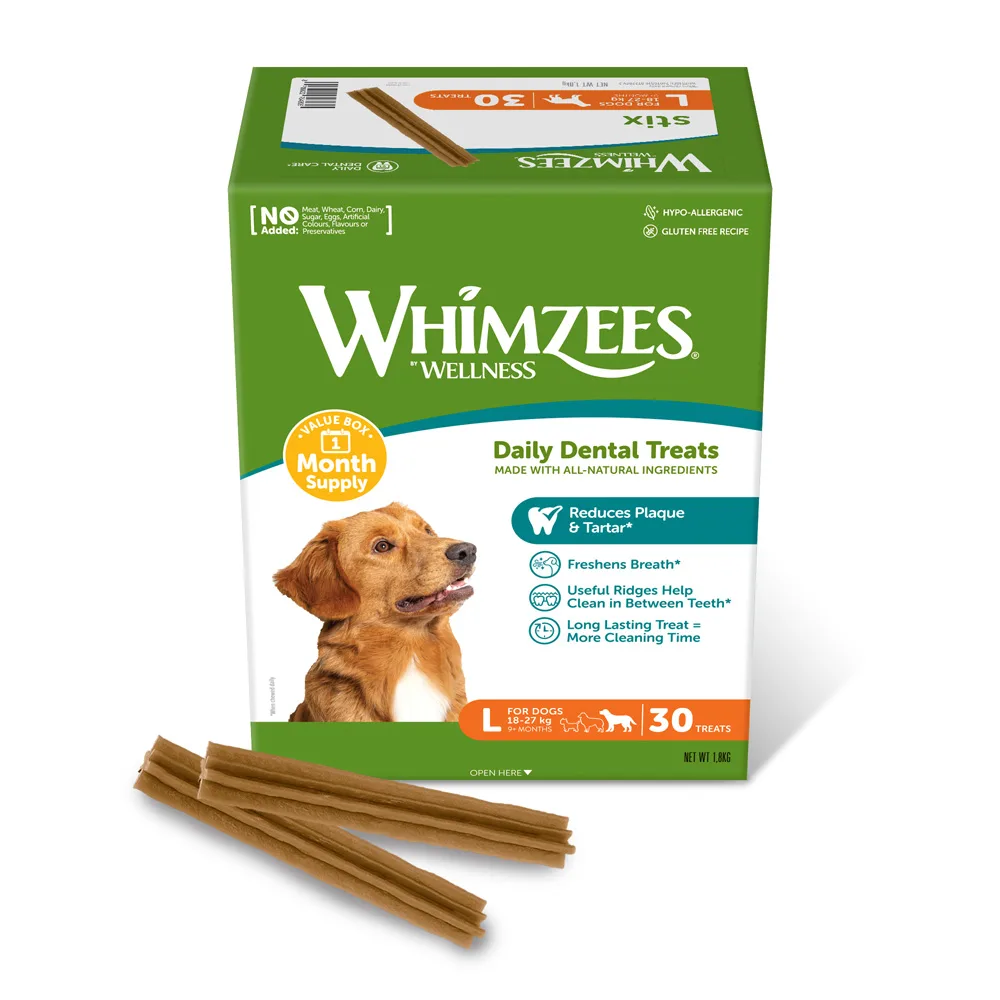 Voordeelpakket: 2x 1,800g Whimzees Monthly Stix Box maat L hondensnacks van Whimzees – productfoto