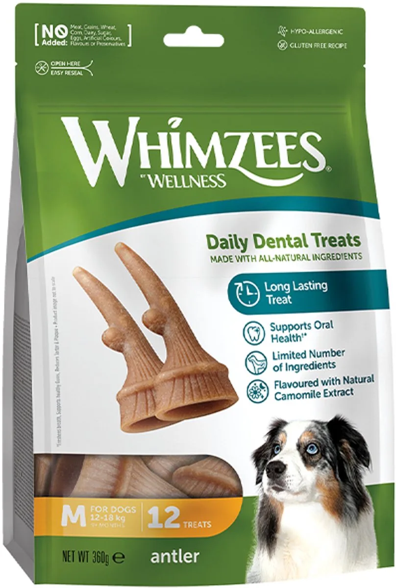 welness dental daily treats medium 360 gr -12 st - dental care - geen kunstmatige kleurstoffen geen smaakstoffen - natuurlijk lekker van Whimzees – productfoto