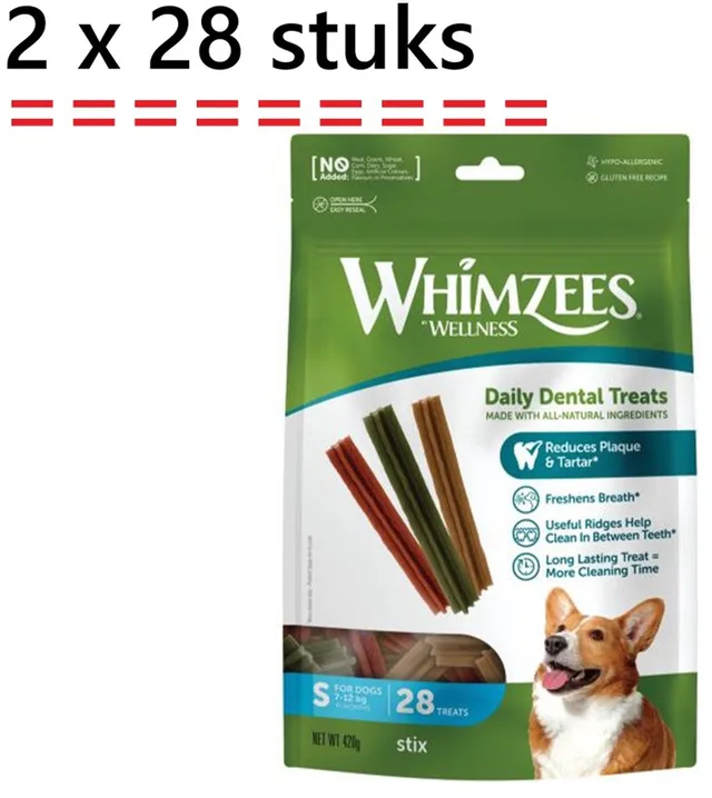 welness - hondensnack - S 28 st - (7-12kg) *** 2 X *** reduceert tandplak en tandsteen - veggie - lekker- gezond