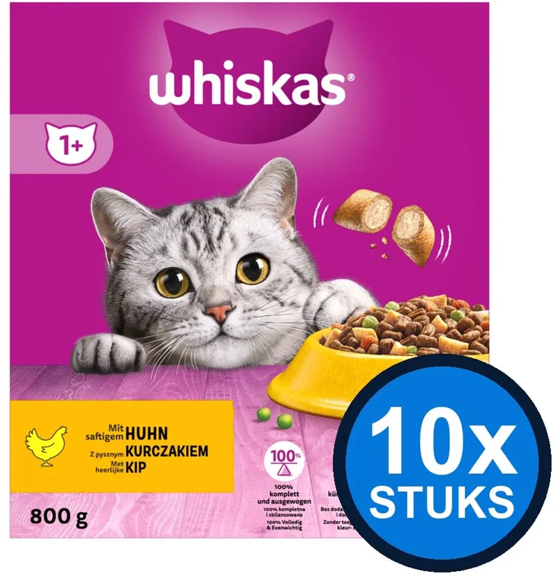 10x Whiskas - 1+ Adult Kip - Kattenvoer Droogvoer - 800 g by Whiskas – product photo