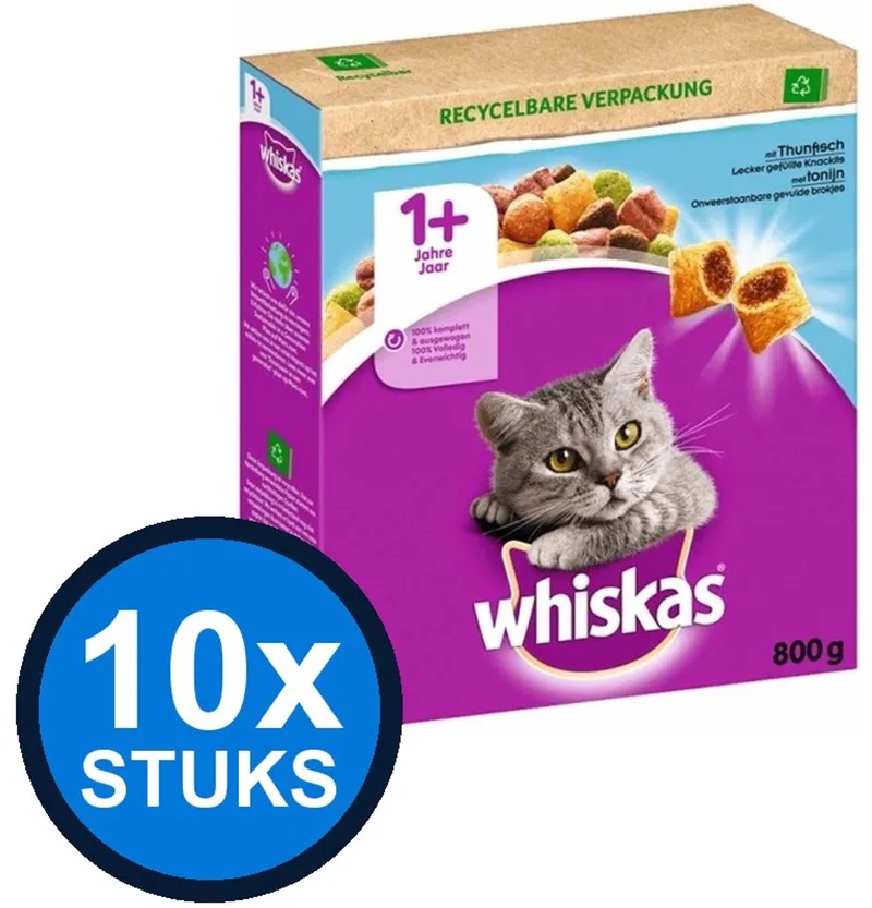 10x Whiskas - 1+ Adult Tonijn - Kattenvoer Droogvoer - 800 g by Whiskas – product photo