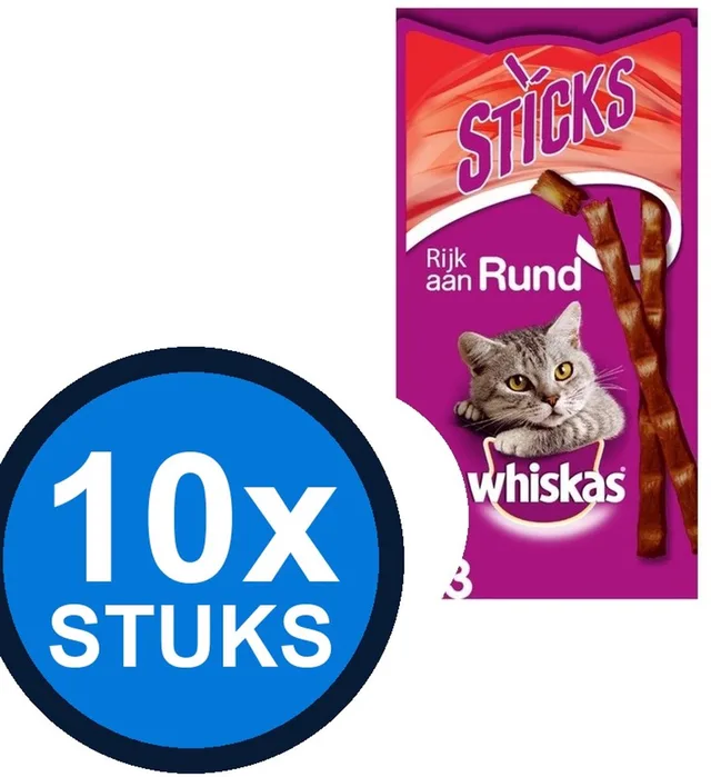 10x Whiskas - Catsticks Rund - Kattensnacks - 18 g