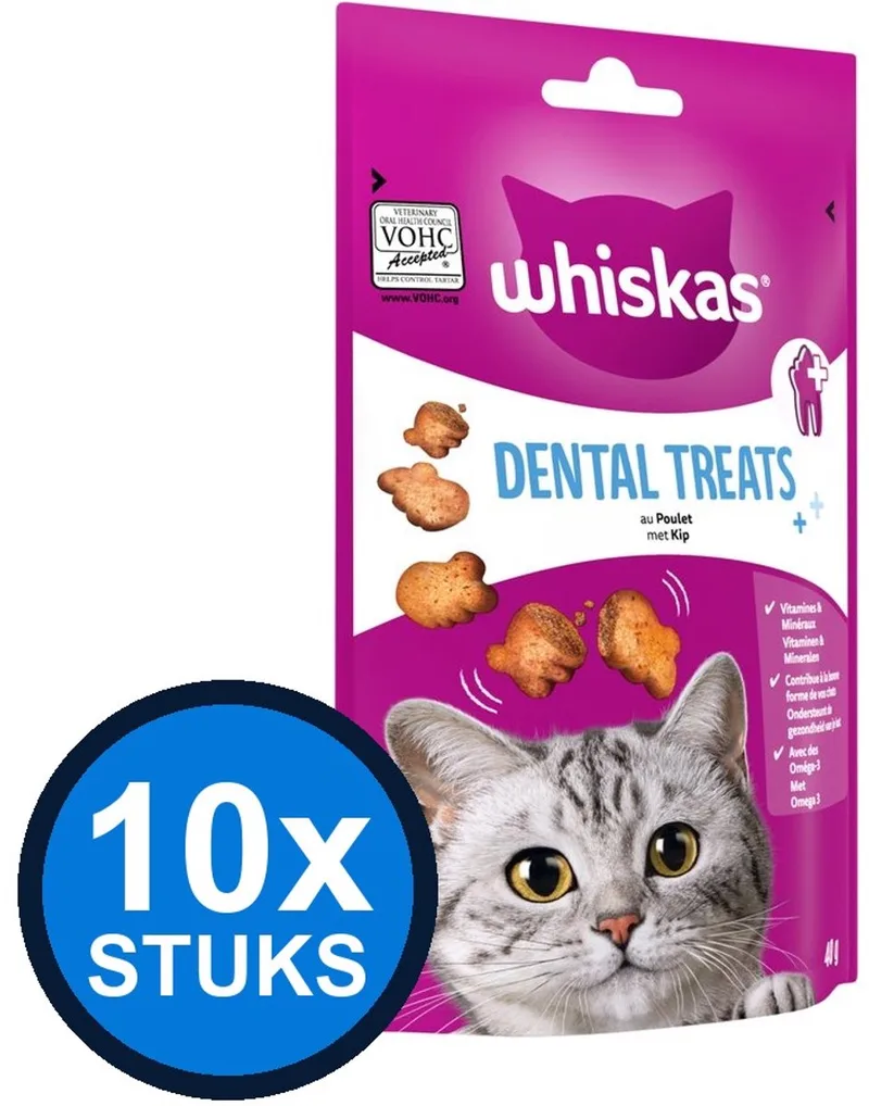 10x Whiskas - Dental Treats Kip - Kattensnacks - 40 g de Whiskas – photo produit