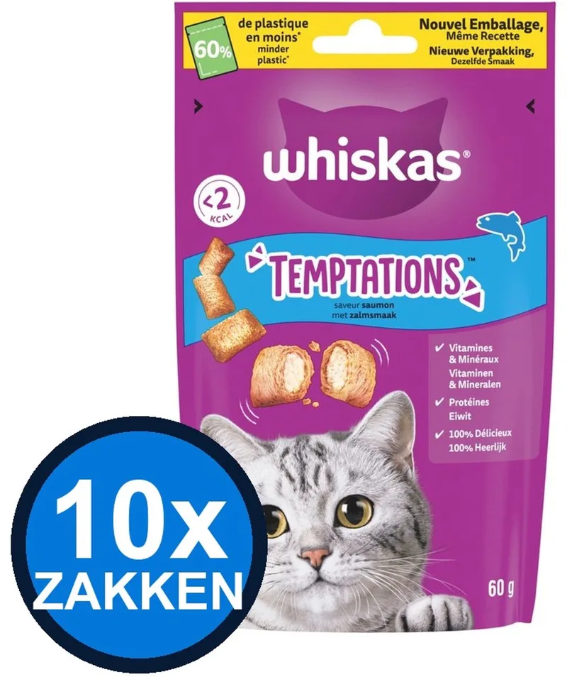 10x Whiskas - Temptations Zalm - Kattensnacks - 60 g by Whiskas – product photo