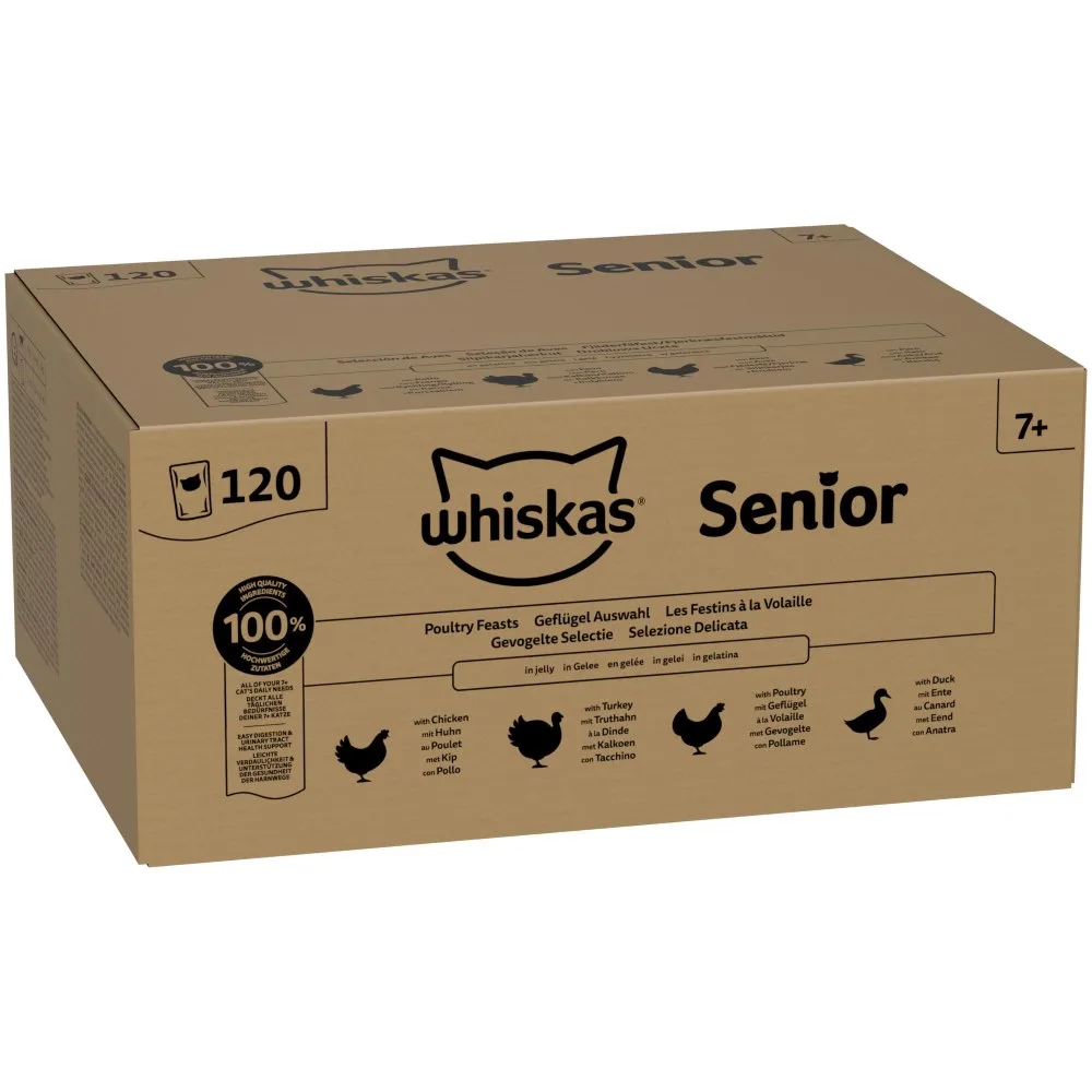 120x85g Whiskas Senior zakjes gevogelte selectie in gelei nat kattenvoer van Whiskas – productfoto