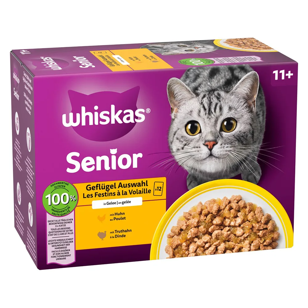 12x85g 11+ Gevogelte-selectie in Gelei Whiskas Senior Kattenvoer Maaltijdzakjes by Whiskas – product photo