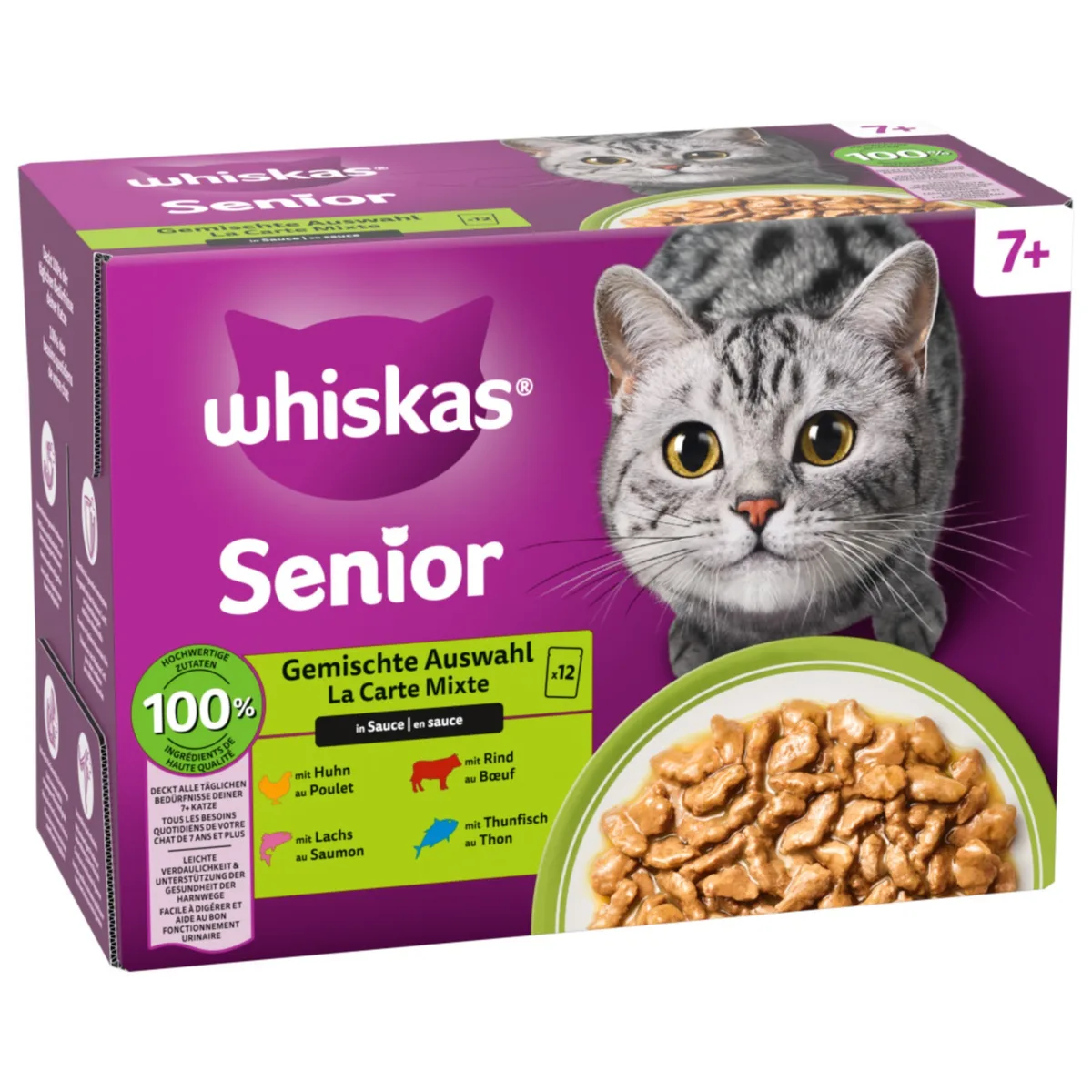 12x85g 7+ Gemengde Selectie in Saus Whiskas Senior Kattenvoer Maaltijdzakjes van Whiskas – productfoto