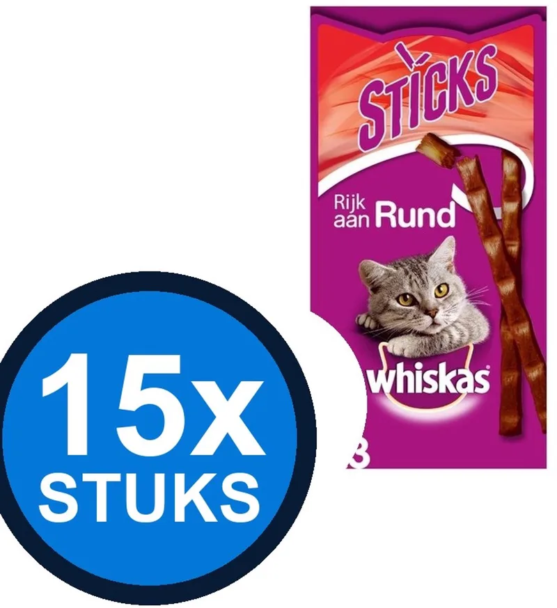 15x Whiskas - Catsticks Rund - Kattensnacks - 18 g de Whiskas – photo produit