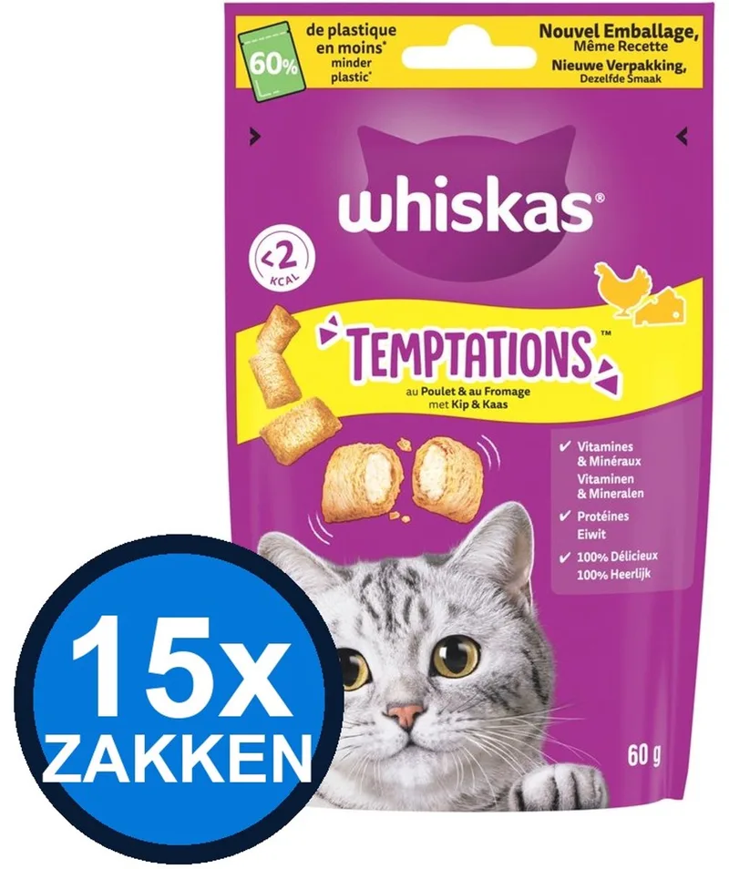15x Whiskas - Temptations Kip & Kaas - Kattensnacks - 60 g by Whiskas – product photo
