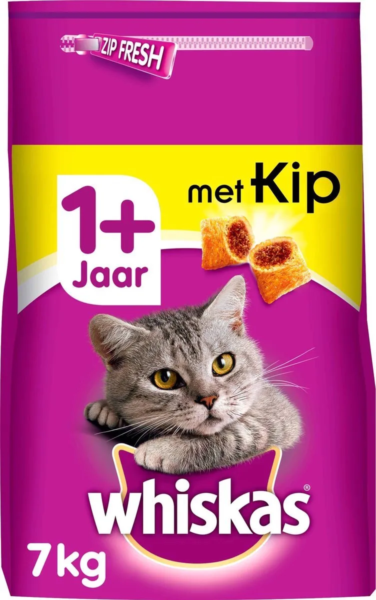 1x Whiskas 1+ Adult Katten Droogvoer - Kip - 7 kg de Whiskas – photo produit