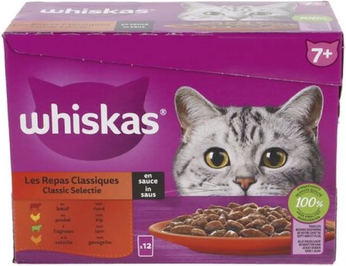 1x Whiskas 7+ Natvoer - Classic - Selectie in saus - maaltijdzakjes 12 x 85 g by Whiskas – product photo