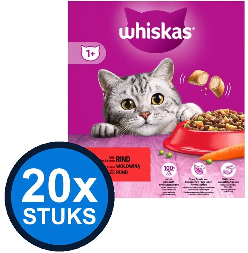 20x Whiskas - 1+ droog adult rund 800gr - Kattenvoer - 800 g de Whiskas – photo produit