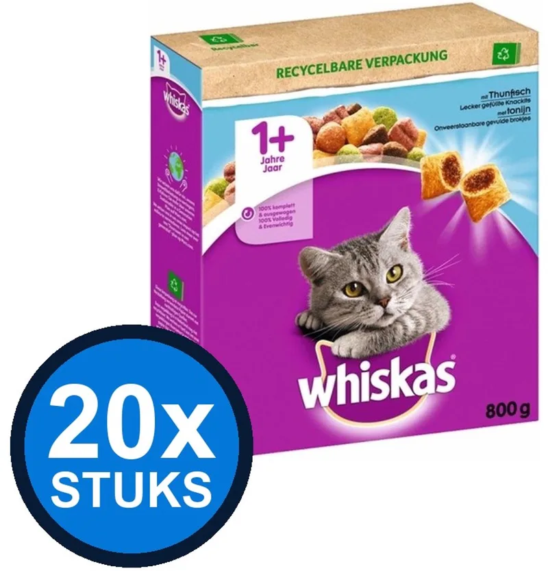 20x Whiskas - 1+ droog adult tonijn 800gr - Kattenvoer - 800 g de Whiskas – photo produit
