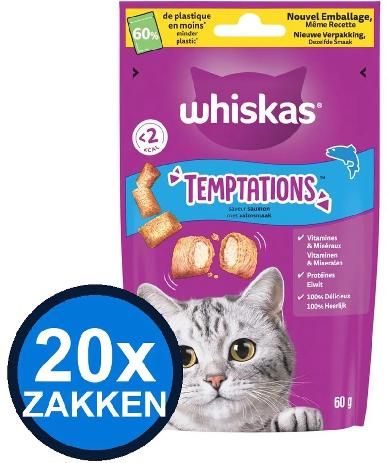 20x Whiskas - Temptations Zalm - Kattensnacks - 60 g de Whiskas – photo produit