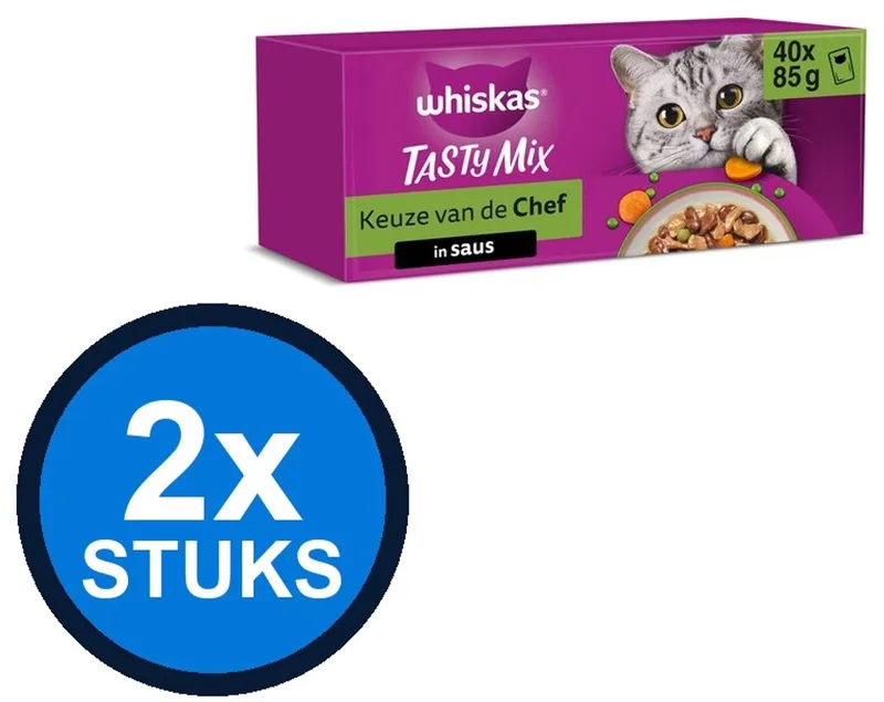 2x Whiskas - 1+ Adult Selectie van de Chef in Saus Multipack - Kattenvoer Natvoer - 40x85g by Whiskas – product photo