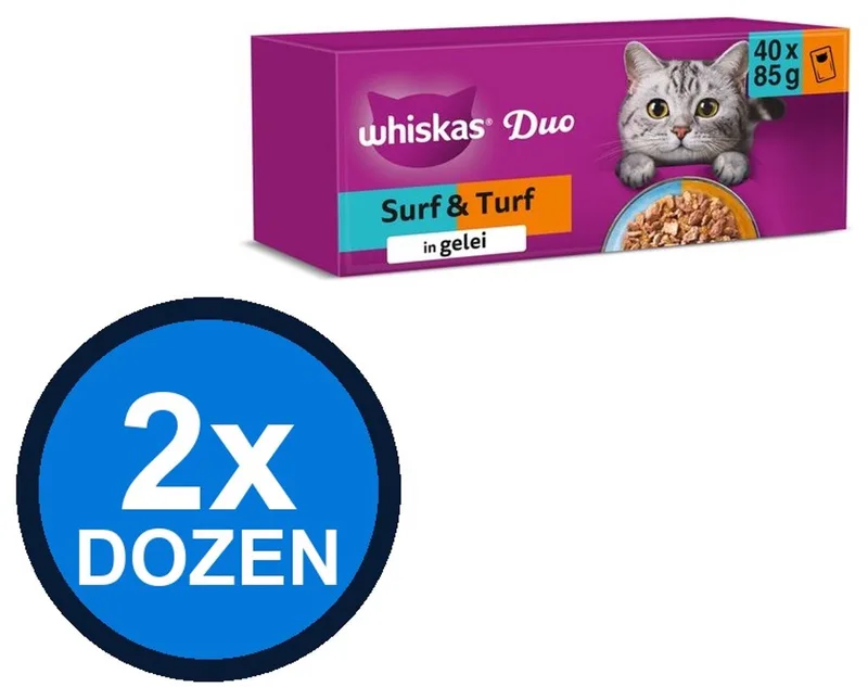 2x Whiskas - 1+ Adult Surf & Turf Selectie Duo in Gelei Multipack - Kattenvoer Natvoer - 40x85g by Whiskas – product photo