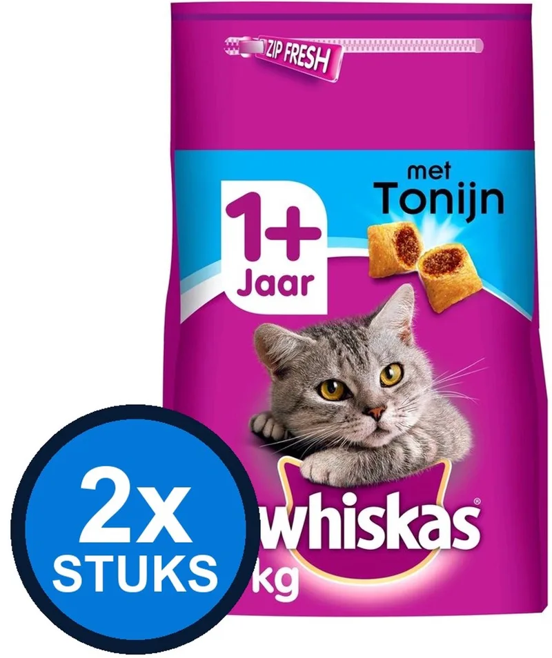 2x Whiskas - 1+ Adult Tonijn - Kattenvoer Droogvoer - 3,8 kg de Whiskas – photo produit