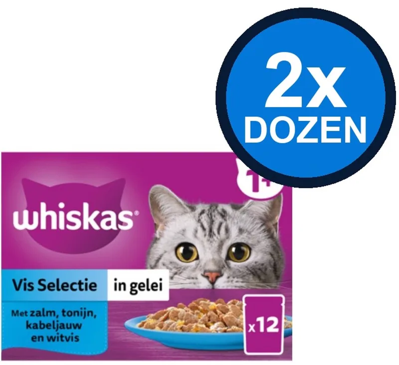 2x Whiskas - 1+ Adult Vis Selectie in Gelei Multipack - Kattenvoer Natvoer - 12x85g de Whiskas – photo produit