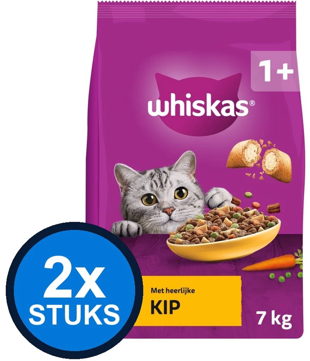 2x Whiskas - 1+ droog adult kip 7kg van Whiskas – productfoto