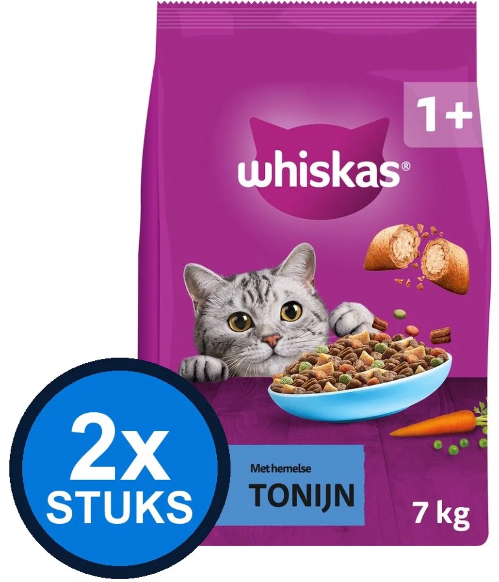 2x Whiskas - 1+ droog adult tonijn 7kg de Whiskas – photo produit